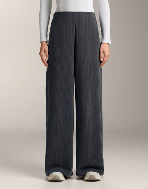 OYSHO - Pantalon en modal mélangé à rayures asymétriques - Gris - view 1