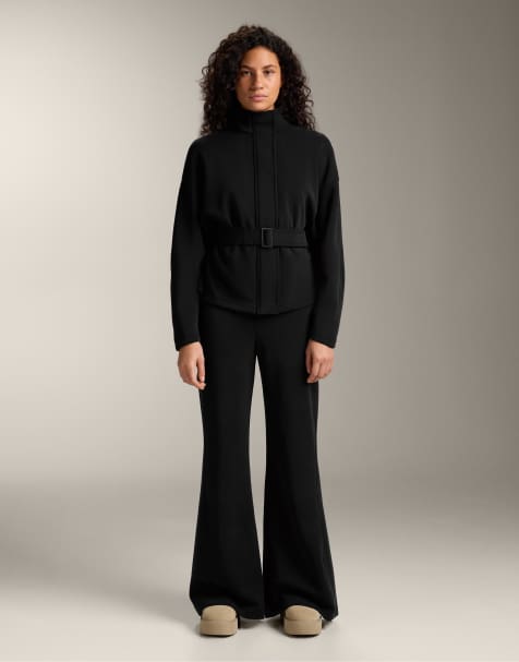 OYSHO - Pantalon évasé à taille ultra haute en modal effet brossé - Noir - view 1