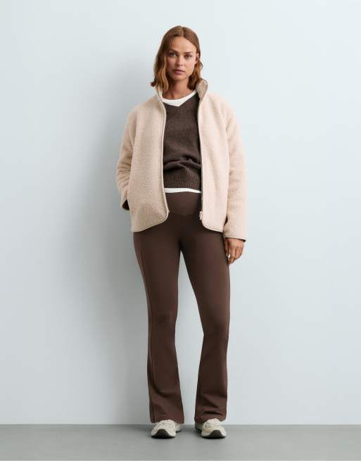 OYSHO pantalon évasé de grossesse chaud à zips marron, 2 de 6