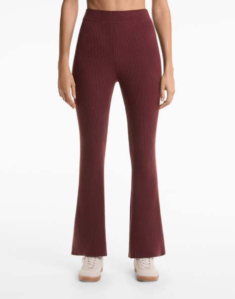 OYSHO - Pantalon évasé en maille côtelée - Vert - view 1