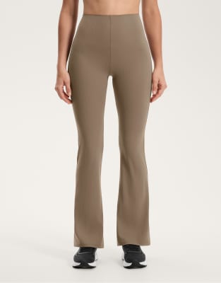 OYSHO - Pantalon évasé taille haute effet compression à rayures - Moka-Brown