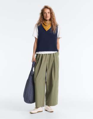 Pantalon fuselé 100 % coton à pinces - Kaki clair-Vert M