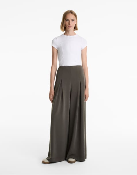 OYSHO - Pantalon large à plis en modal doux - Noir - view 1
