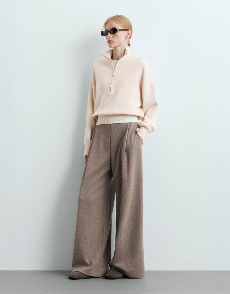 OYSHO pantalon large chiné marron - view 1