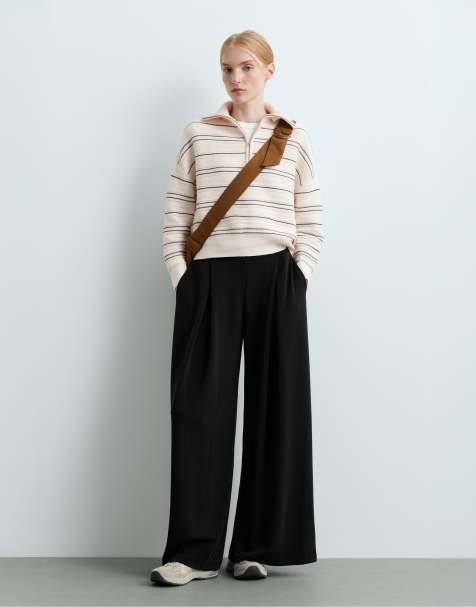 OYSHO pantalon large doux au toucher en modal noir - view 1
