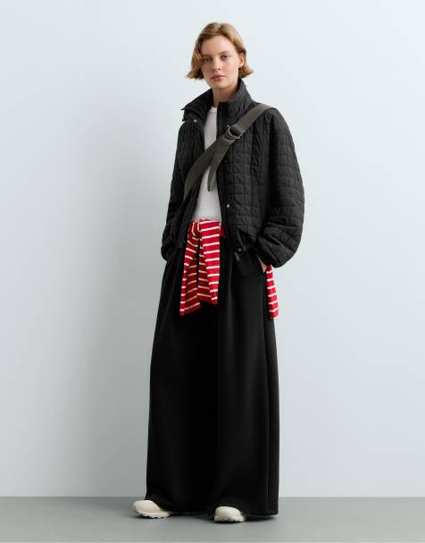 OYSHO pantalon large en modal piqué noir - view 1