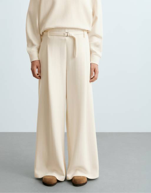 OYSHO - Pantalon large en piqué de coton à rayures - Écru pâle, 2 de 5