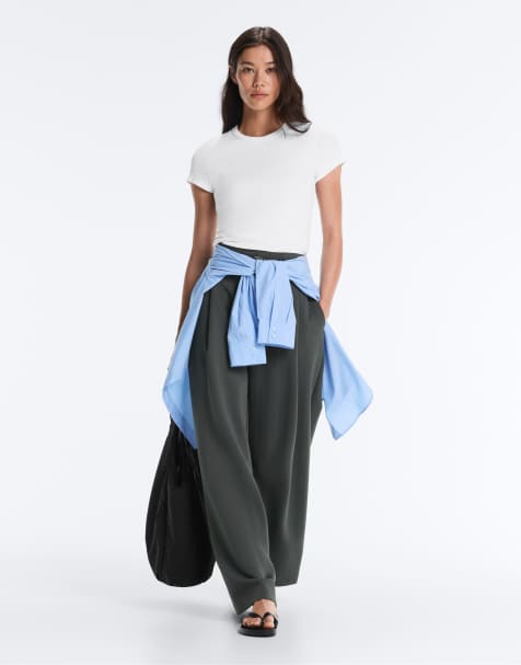 OYSHO - Pantalon large en piqué de coton à rayures - Gris - view 1