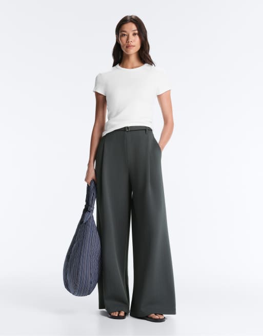 OYSHO - Pantalon large en piqué de coton à rayures - Gris, 2 de 7