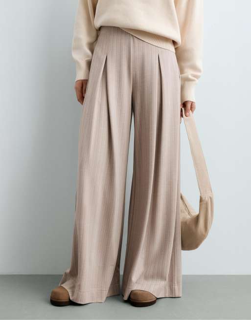 OYSHO - Pantalon large en tissu doux à rayures - Vison, 2 de 7