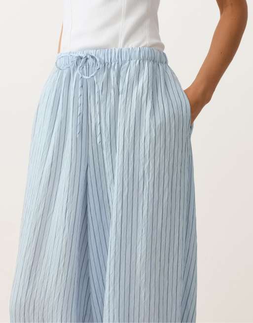 OYSHO - Pantalon long style bloomer à rayures - Bleu cendré, 3 de 4