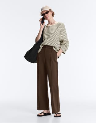 Pantalon slim à taille basse en piqué de coton avec plis nervurés - Marron XL