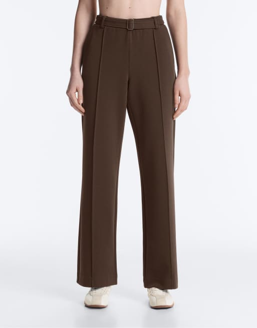OYSHO - Pantalon slim à taille basse en piqué de coton avec plis nervurés - Marron, 2 de 4