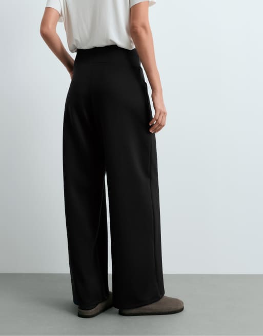 OYSHO pantalon taille haute à jambes larges effet néoprène noir, 3 de 4
