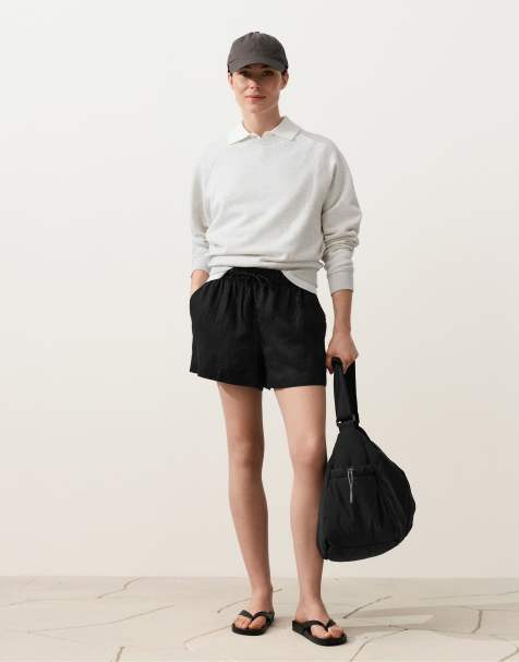 OYSHO - Pantaloncini a vita medio alta in 100% lino nero - view 1