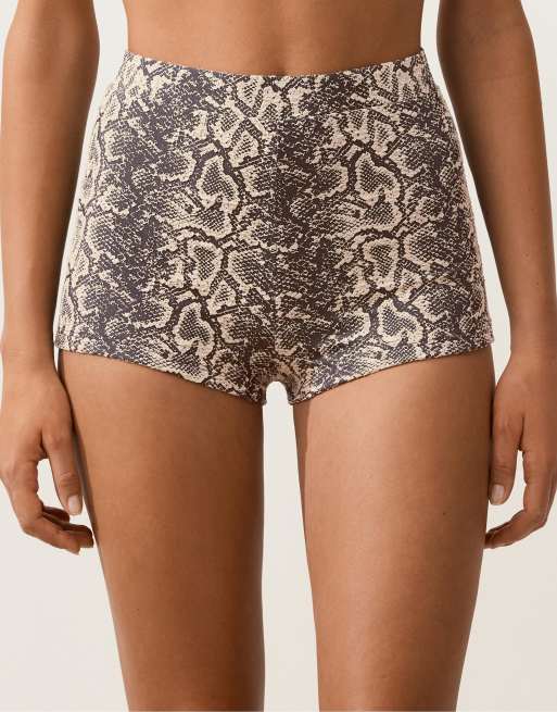 OYSHO - Pantaloncini bikini a vita alta neri con stampa pitonata, 2 di 4