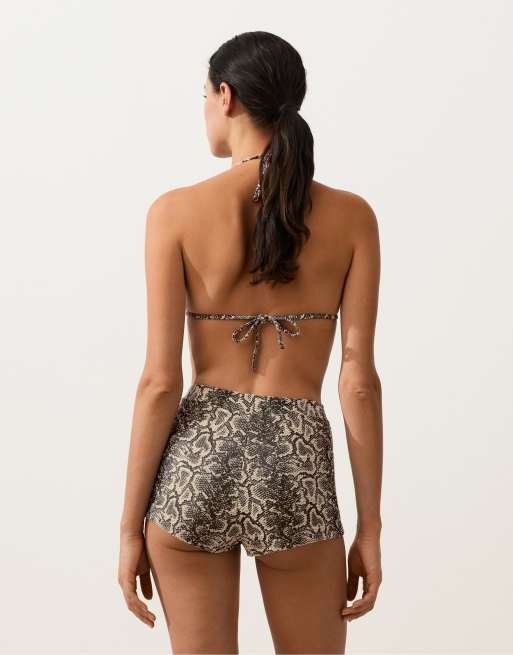 OYSHO - Pantaloncini bikini a vita alta neri con stampa pitonata, 3 di 4