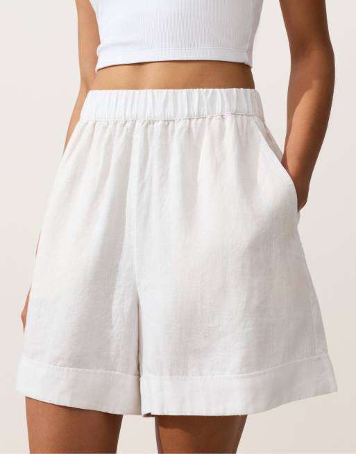 OYSHO - Pantaloncini in 100% lino bianco sporco, 3 di 4