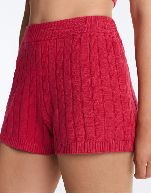 OYSHO - Pantaloncini in maglia a trecce rossi slavati, 3 di 4