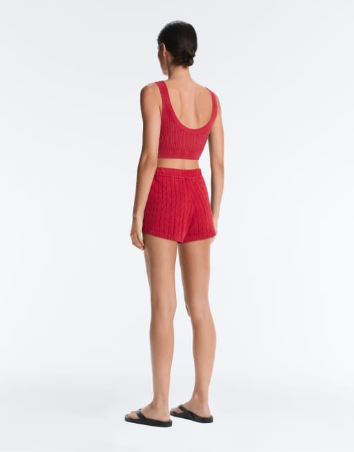 OYSHO - Pantaloncini in maglia a trecce rossi slavati, 4 di 4
