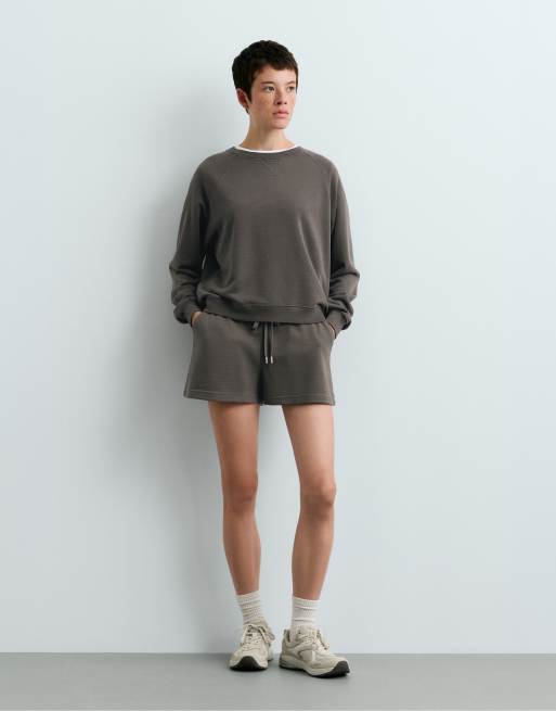 OYSHO - Pantaloncini in pile di misto cotone color antracite, 5 di 7