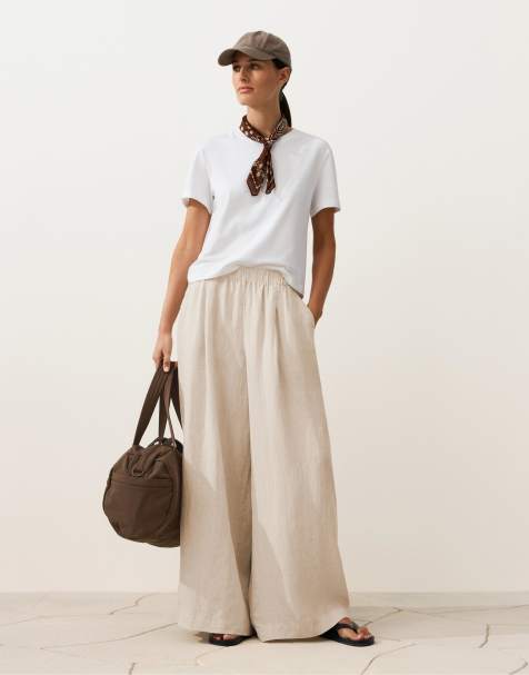 OYSHO - Pantaloni 100% lino a fondo ampio color sabbia mélange - view 1