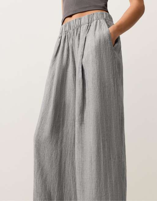 OYSHO - Pantaloni 100% lino a fondo ampio grigi, 3 di 4