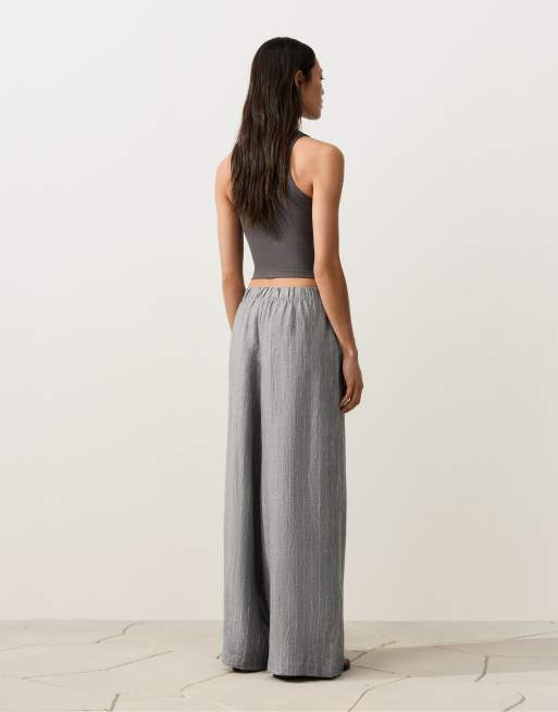 OYSHO - Pantaloni 100% lino a fondo ampio grigi, 4 di 4