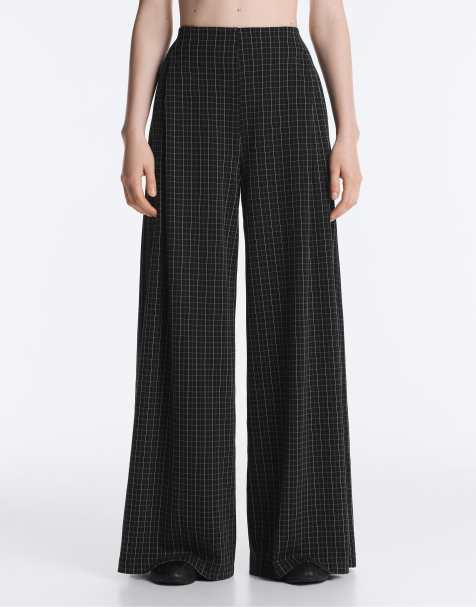 OYSHO - Pantaloni a fondo ampio in piqué neri a quadri - view 1