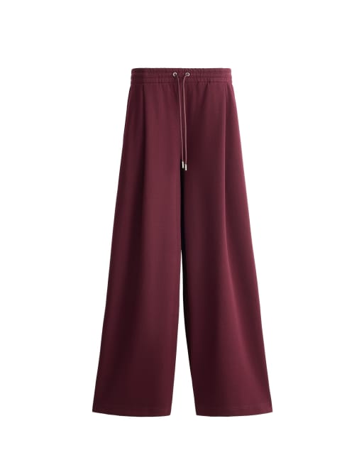 OYSHO pantaloni a gamba larga in cotone piqué bordeaux, 5 di 5