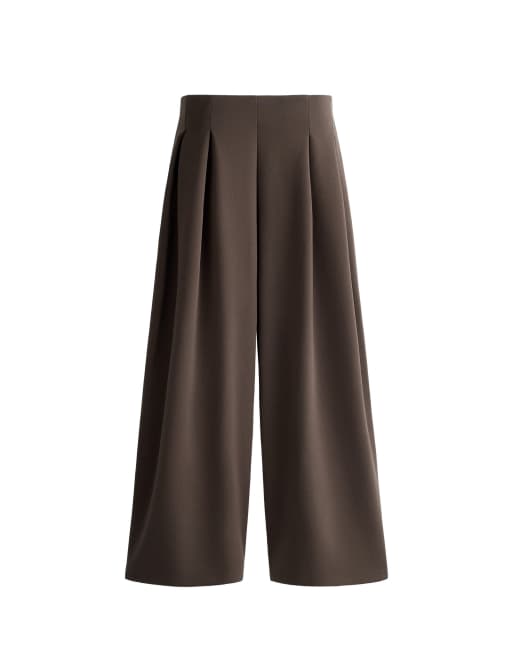 OYSHO pantaloni a gamba larga in piqué di cotone marroni, 5 di 5