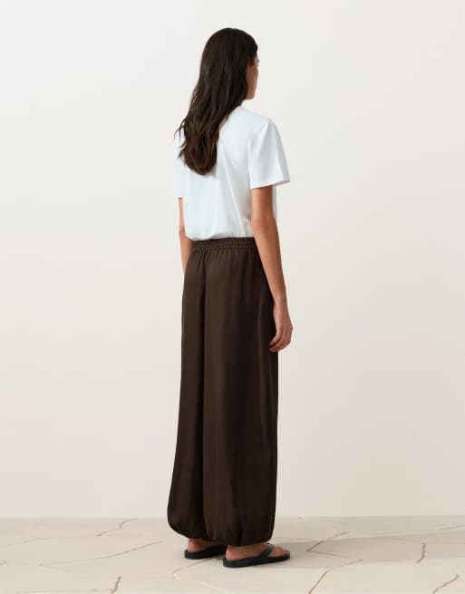 OYSHO - Pantaloni a palloncino 100% lino marrone, 4 di 4