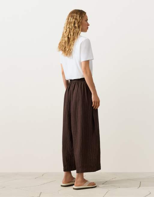 OYSHO - Pantaloni a palloncino 100% lino marroni a righe, 4 di 4
