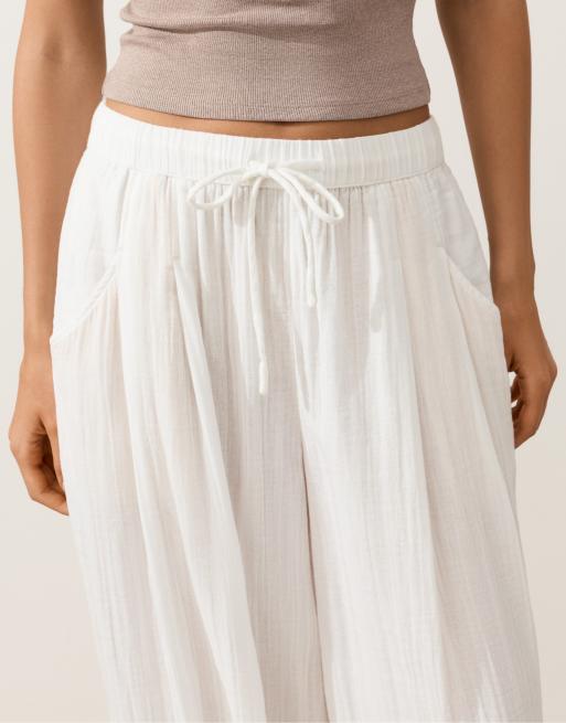 OYSHO - Pantaloni a palloncino in 100% cotone bianco sporco, 2 di 4