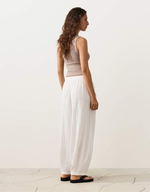 OYSHO - Pantaloni a palloncino in 100% cotone bianco sporco, 4 di 4