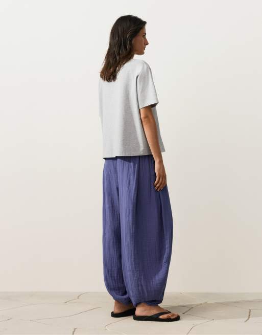 OYSHO - Pantaloni a palloncino in 100% cotone color mirtillo, 4 di 4