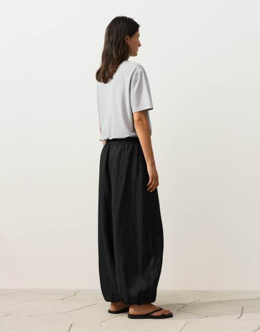 OYSHO - Pantaloni a palloncino in 100% lino neri, 4 di 4