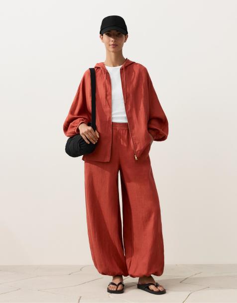 OYSHO - Pantaloni a palloncino in 100% lino rossi - view 1