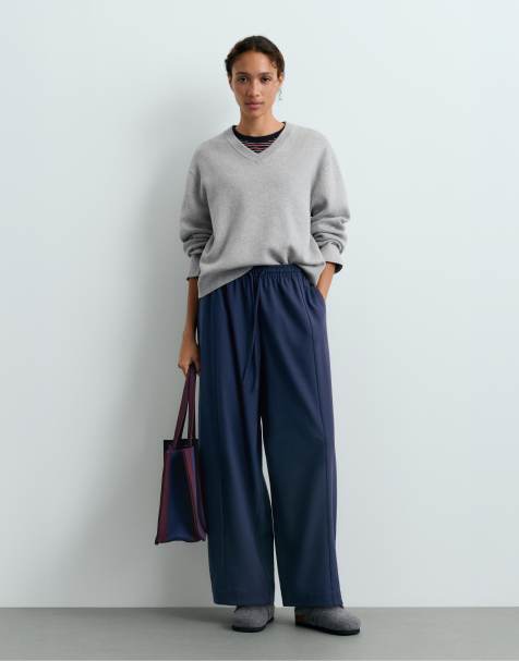 OYSHO - Pantaloni a palloncino in 13% lana blu navy - view 1