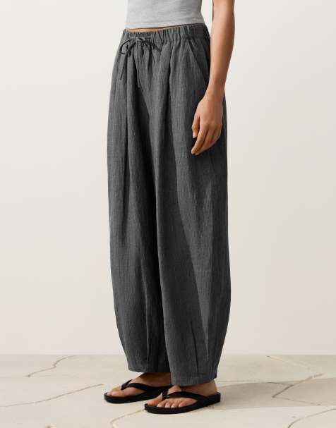 OYSHO - Pantaloni a palloncino in lino 100% a righe color antracite scuro - view 1