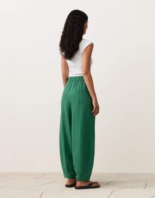 OYSHO - Pantaloni a palloncino in misto lyocell e 24% lino con cuciture verdi, 4 di 4