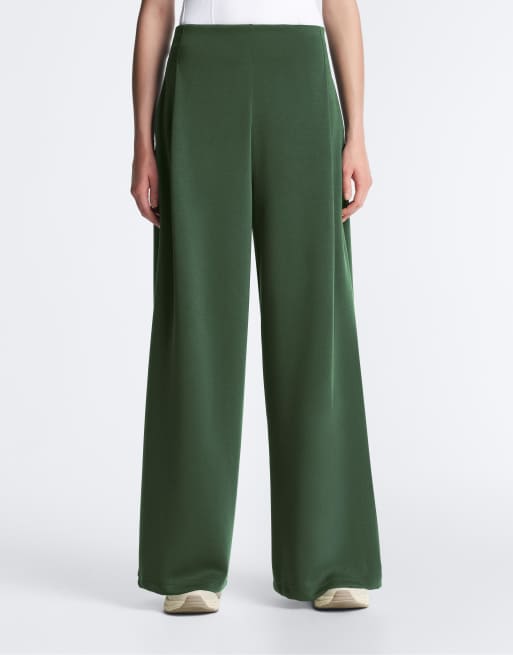 OYSHO - Pantaloni a pieghe a vita alta in twill verde, 2 di 4