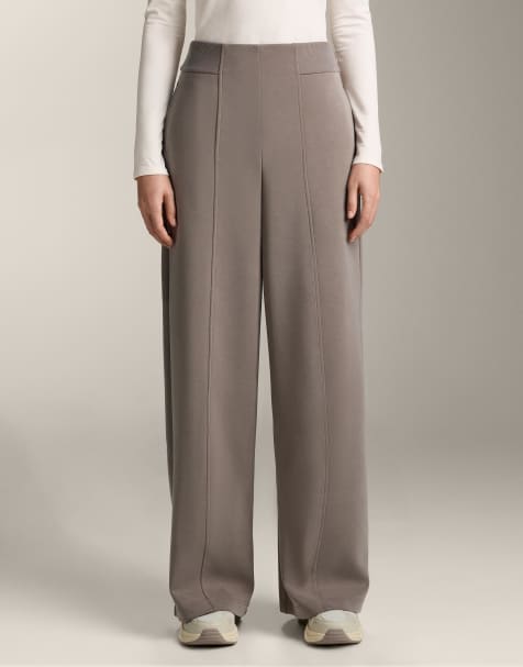 OYSHO - Pantaloni a vita super alta in modal spazzolato con coste laterali grigi - view 1