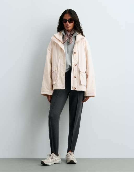 OYSHO pantaloni aderenti con staffa in cotone grigio scuro, 2 di 5