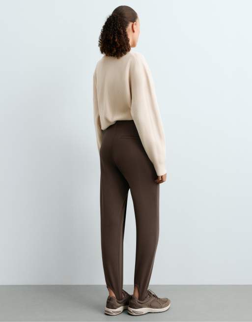 OYSHO pantaloni aderenti con staffa in cotone marroni, 4 di 6