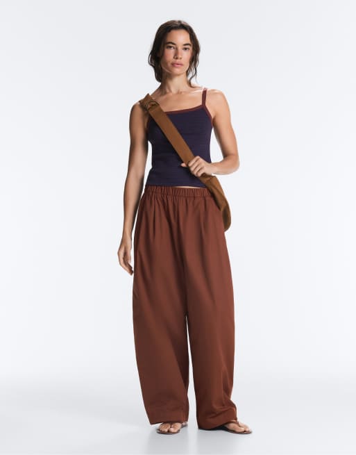 OYSHO pantaloni affusolati in cotone 100% marroni, 2 di 7