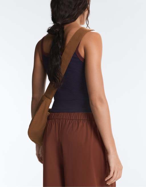 OYSHO pantaloni affusolati in cotone 100% marroni, 6 di 7