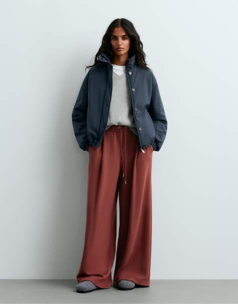 OYSHO pantaloni ampi a pieghe marroni - view 1
