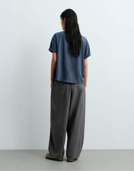 OYSHO pantaloni balloon grigi in lana 13%, 4 di 5