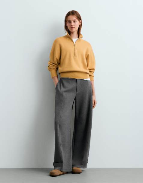 OYSHO pantaloni barrel regolabili in cotone piqué grigio - view 1